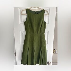 J.Crew Linen Green Pleated Work Dress